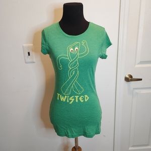 Vintage Authentic Classic Green Gumby Twisted Junior Medium T-Shirt Top
